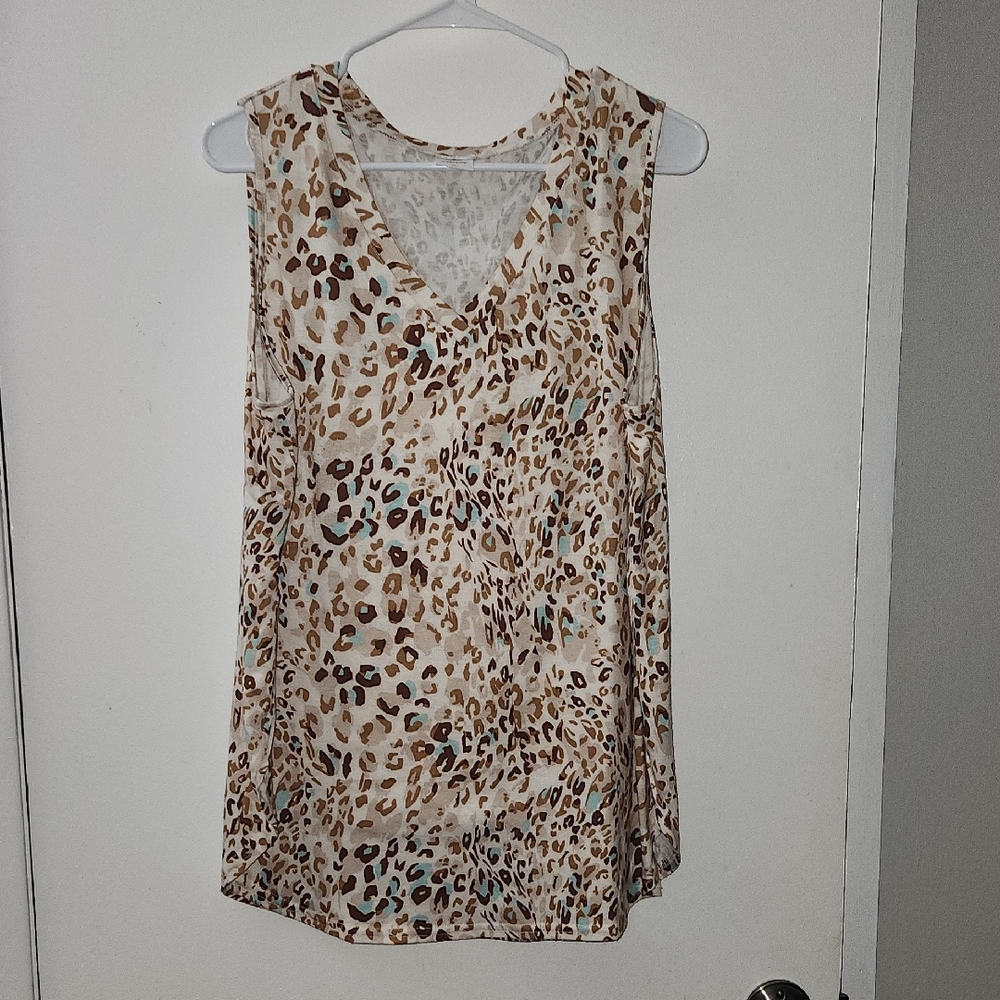 Brown and Tan Sleeveless Tank Top Blouse